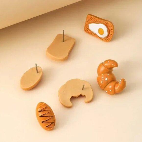 ⭐️❤️FREE Bread Croissant Egg Breakfast Hipster Hippie Art Chic Stud Hip Earrings - Picture 3 of 3